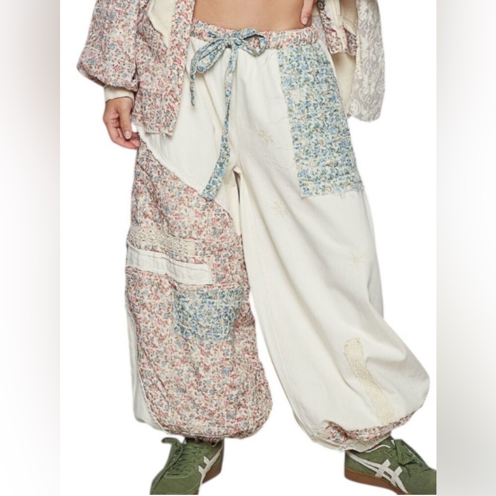 POL End Game Floral Embroidered Eyelet Patched Denim Joggers